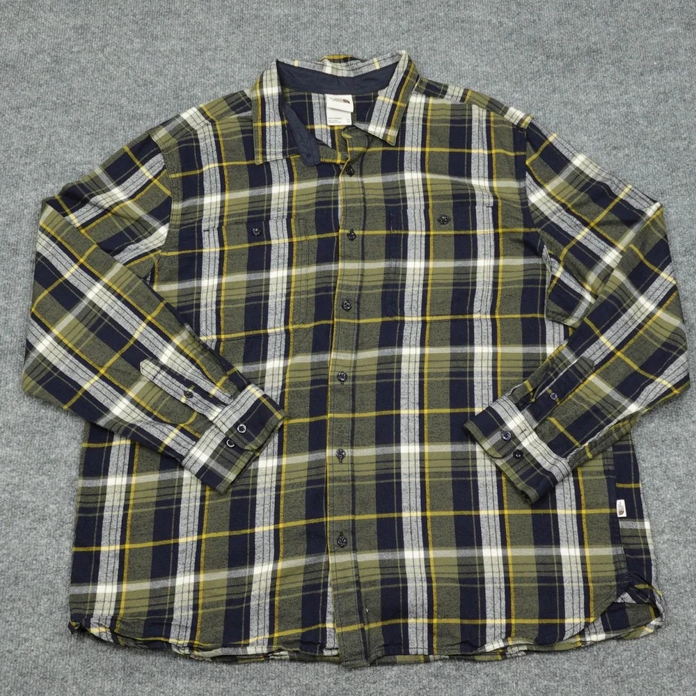 The North Face Shirt Mens XXL Olive Green Plaid Long Sleeve Button Down Flannel